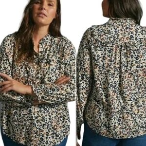 Maeve by Anthropologie Katia Leopard Print Ruffle Long Sleeve Blouse Size 4 US